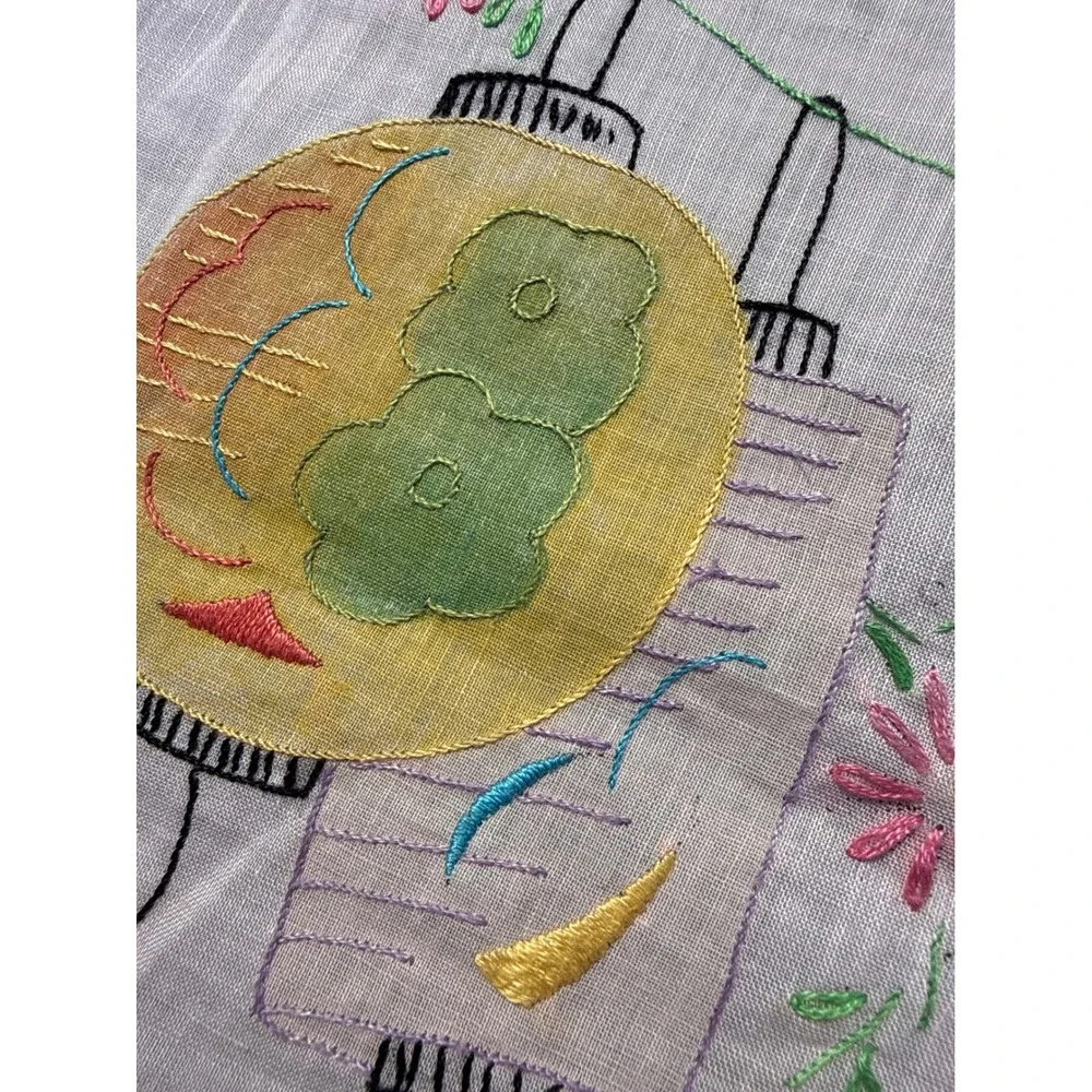 Vintage 1920s Art Deco Tea Apron Hand Painted Flapper Girl Chinoiserie Pink Blue